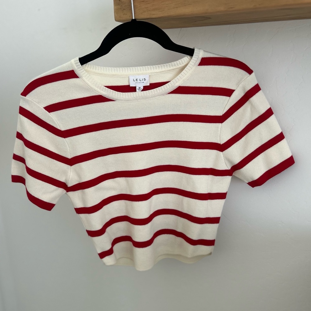 LE LIS Red and White Striped Crop Top
